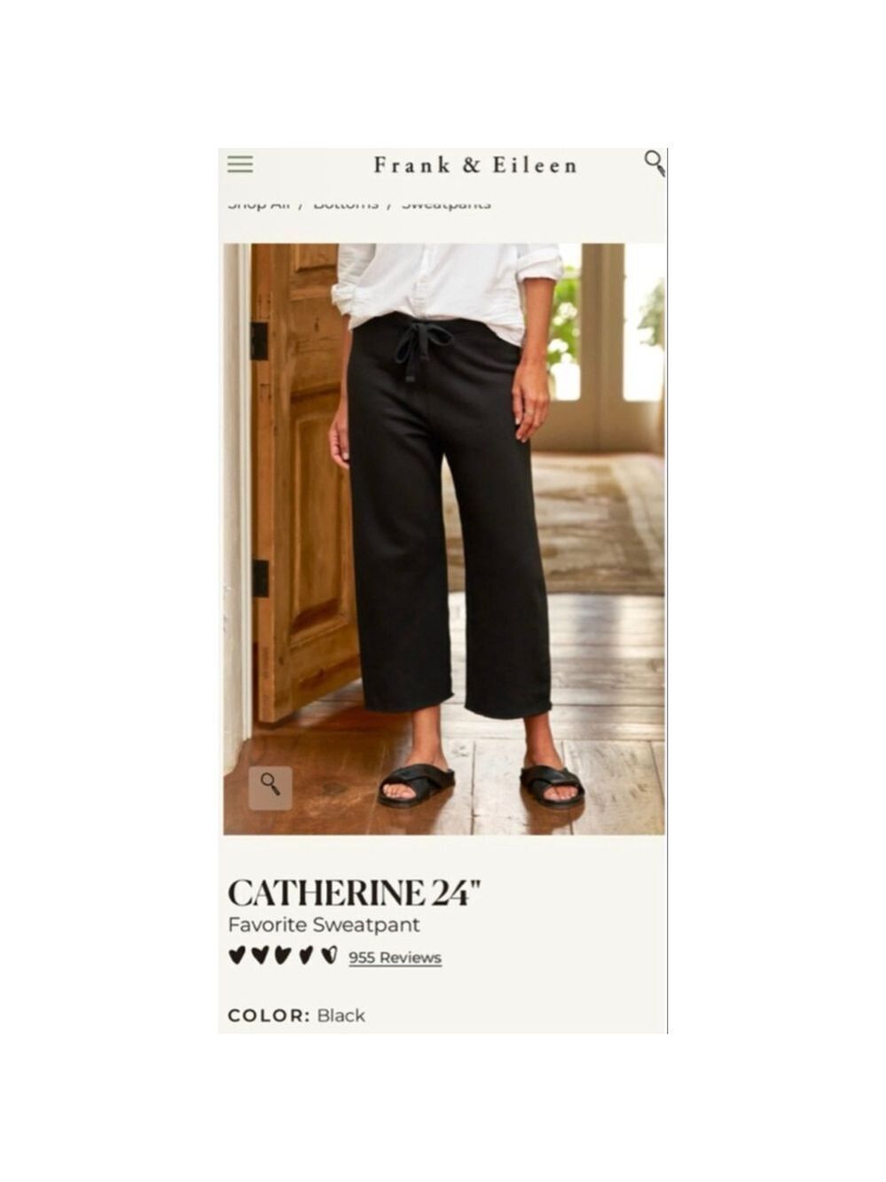 New Frank & Eileen Black Catherine Wide Leg Sweatpants